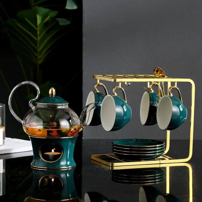 Complete Set Of Fruit Teapot Nordic Style Tea Cup Ceramic English Dark Green Flower Tea Set Household - Nioor