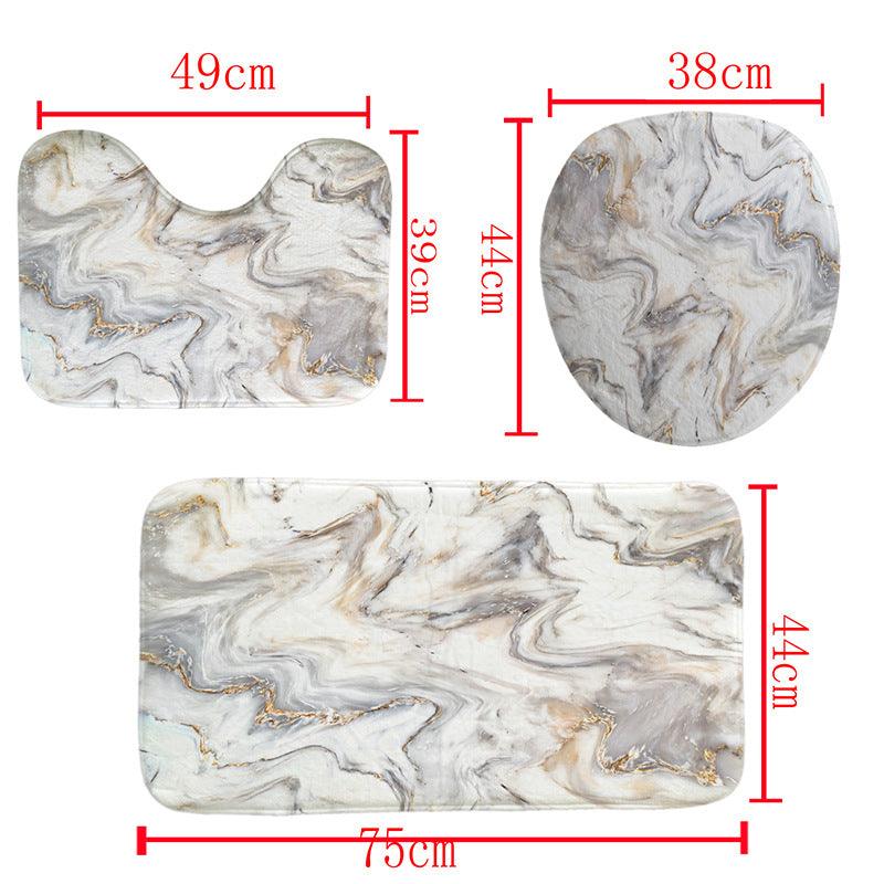 Digital Printing Shower Curtain Floor Mat Toilet Mat Bathroom Three-piece Set - Nioor