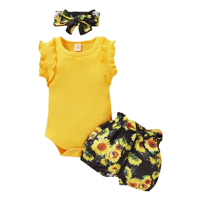 Newborn Baby Clothes Set Short Sleeve Romper Tops Bow Shorts