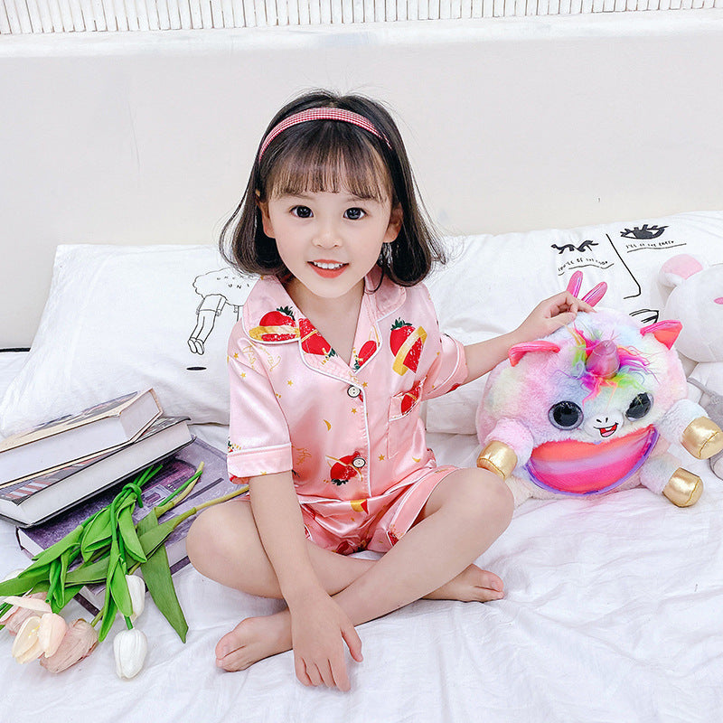 Children's Pajamas Set Cartoon Printed Silk Home Service