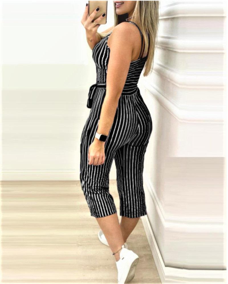 Cropped Jumpsuit With Striped Straps - Nioor