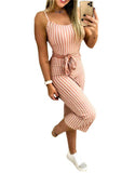 Cropped Jumpsuit With Striped Straps - Nioor