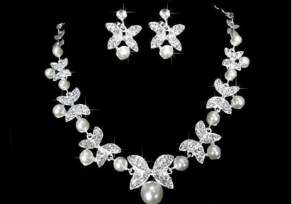 Butterfly Bridal Jewelry Set Chain Pearl Jewelry Three Piece Bridal Soft Chain Headdress Bridal Jewelry Set - Nioor