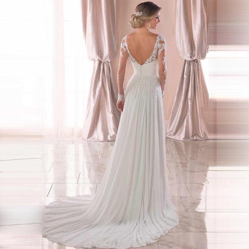 Sexy Backless Deep V-neck Wedding Dress Women White Evening Dress - Nioor