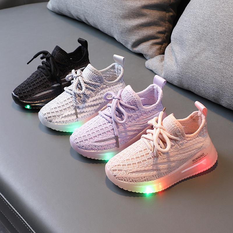 For Boys, Breathable Knit Light-Up Sneakers - Nioor