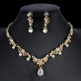 Golden Zircon Jewelry Set Bridal Necklace Earrings Wedding Two-piece Set - Nioor