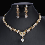 Golden Zircon Jewelry Set Bridal Necklace Earrings Wedding Two-piece Set - Nioor