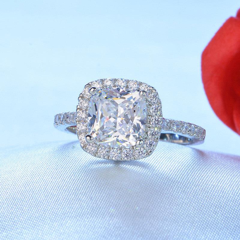 Ladies Moissanite 1 Carat Imitation Diamond Ring Luxury Round Diamond Princess Square Ring - Nioor