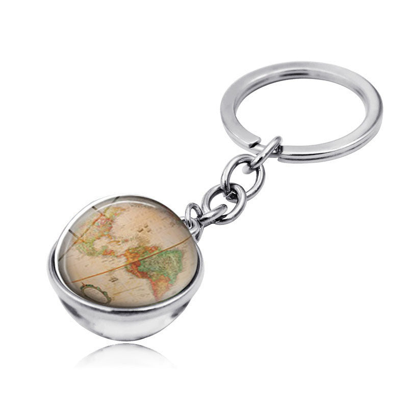 Vintage World Map Time Gem Keychain