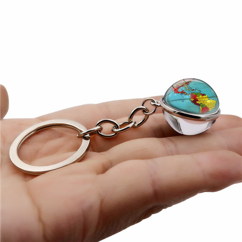 Vintage World Map Time Gem Keychain