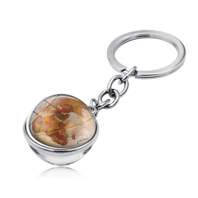 Vintage World Map Time Gem Keychain