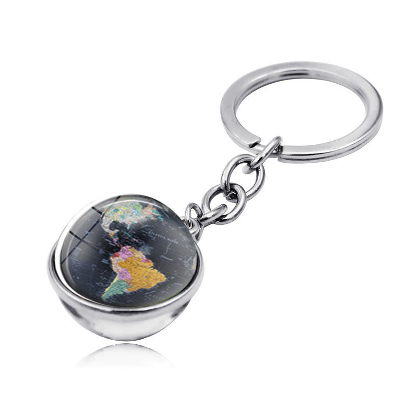 Vintage World Map Time Gem Keychain