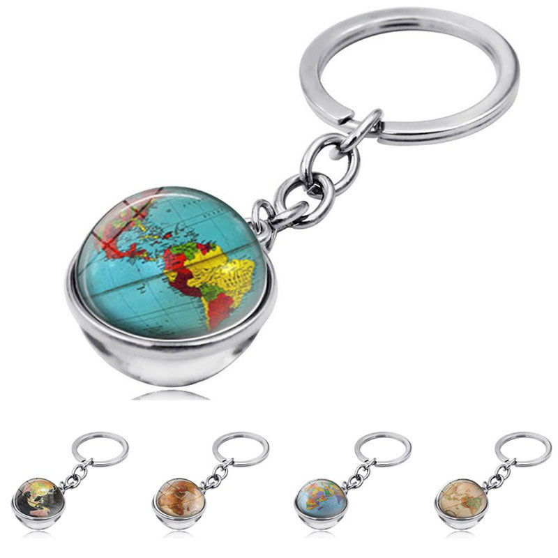 Vintage World Map Time Gem Keychain