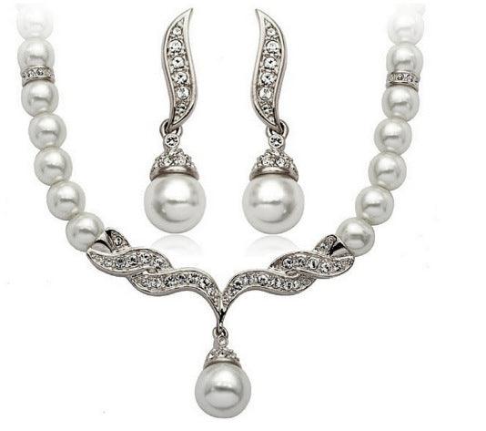 Factory Direct Korean Version, Elegant Angel Wings, Fashionable Pearl Necklace, Earrings, Bridal Suit 9086 - Nioor