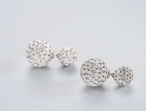 S925 sterling silver earrings Austrian rhinestones double-sided earrings - Nioor