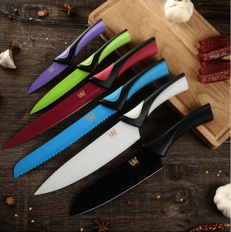 Color spray paint stainless steel 6 piece set chef cut meat universal bread peel knife - Nioor