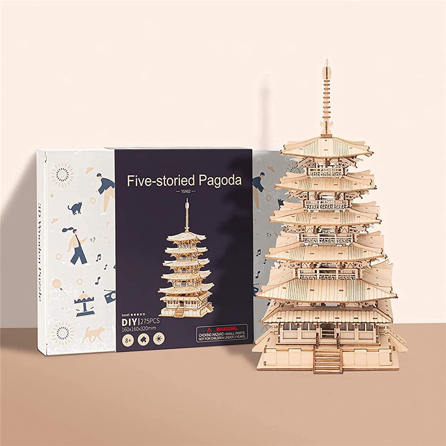 Robotime Five-storied Pagoda 3D Wooden Puzzle Toys For Children Kids Birthday Gift TGN02 - Nioor