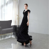 Black Double Shoulder Evening Dress Woman - Nioor