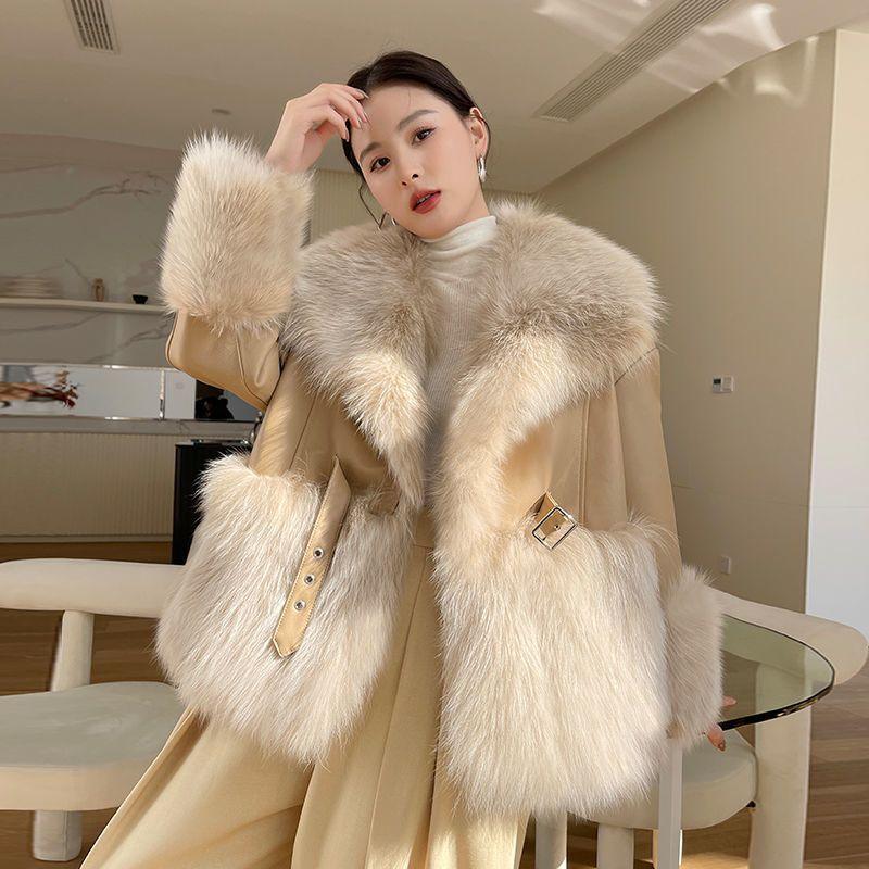 Big Fur Collar Stitching For A Woman Faux Coat - Nioor