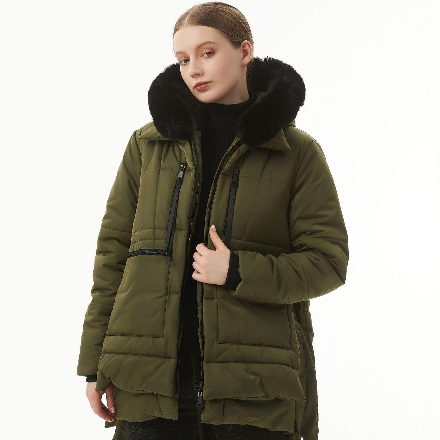 Women's Casual Hooded Middle Long Cotton-padded Coat - Nioor