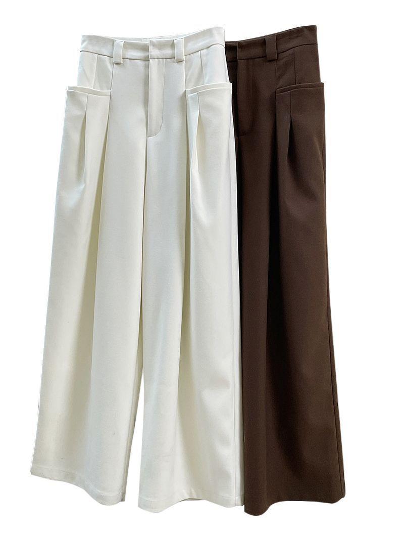 Korean Style Double Pleated Design Loose Casual Trousers Women - Nioor