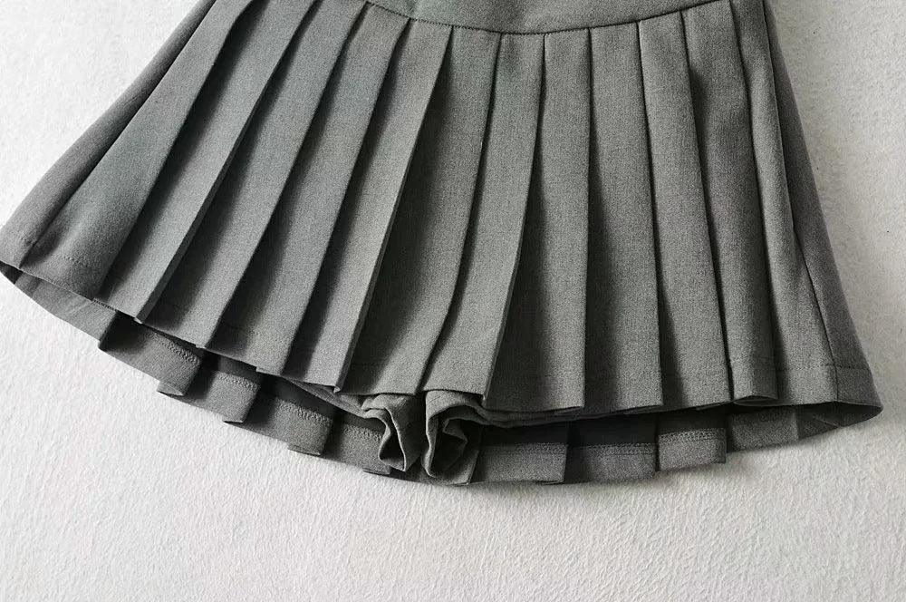 High Waist Front Short Back Length Pleated Skirt With Lining - Nioor