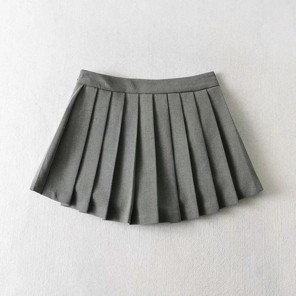 High Waist Front Short Back Length Pleated Skirt With Lining - Nioor