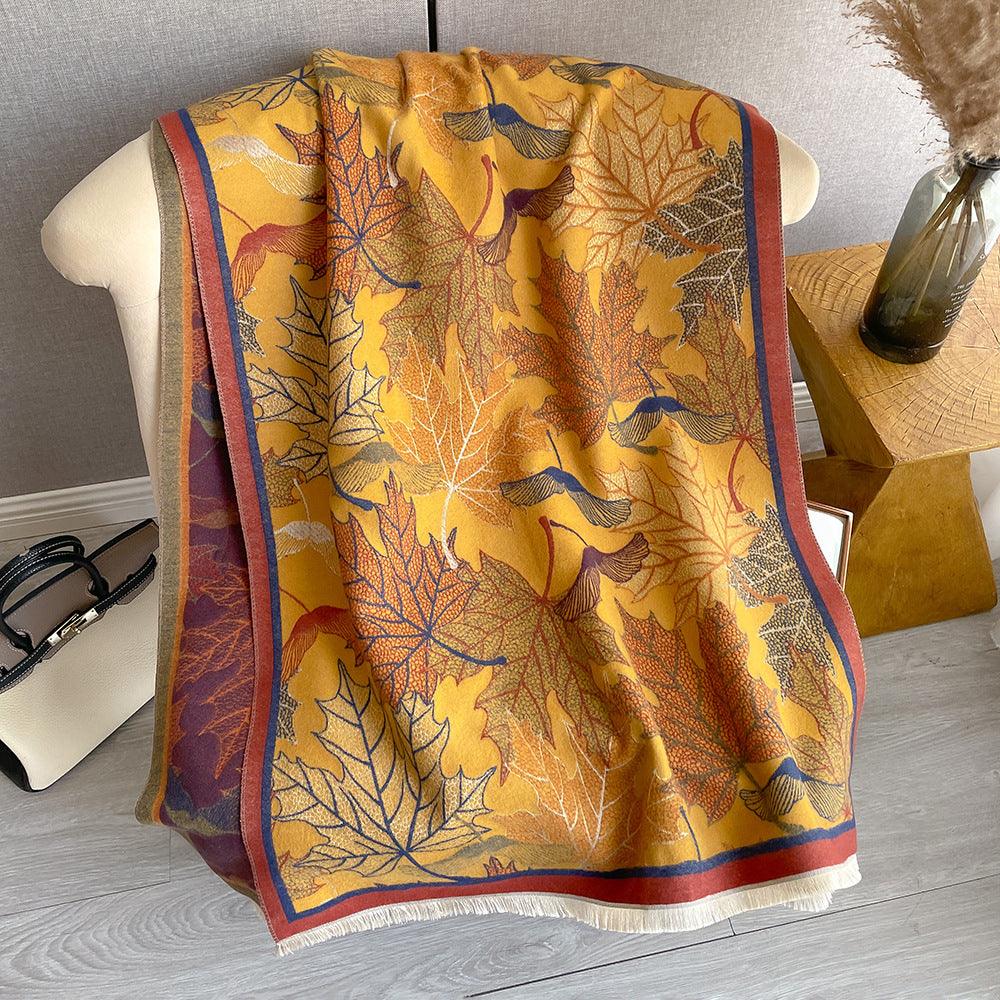 Artificial Cashmere Scarf Women's Elegant New Maple Leaf Printed Shawl - Nioor