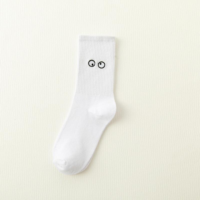 White Japanese Cartoon Embroidery Tube Socks - Nioor