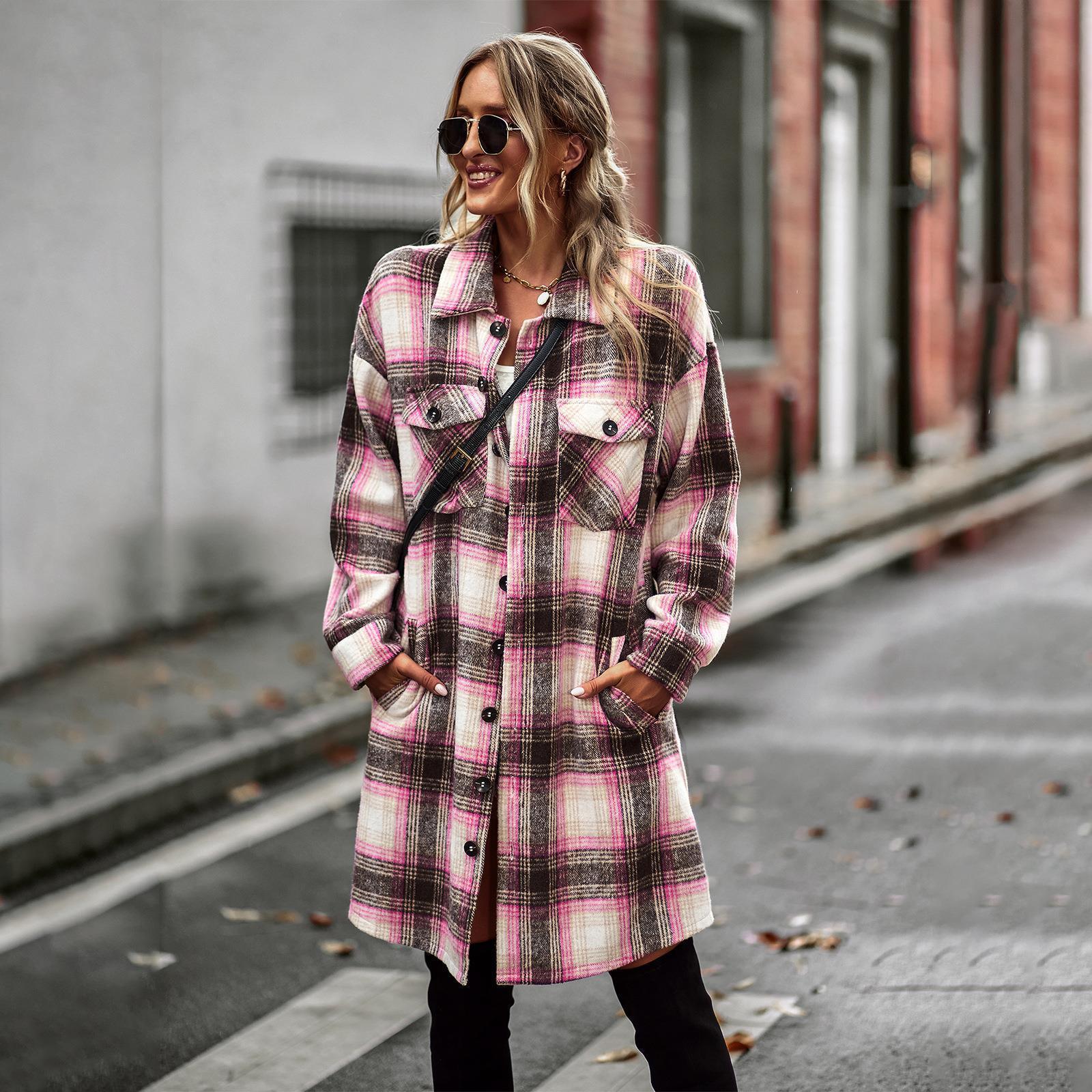 Temperament Leisure Long Plaid Tup Cardigan Coat - Nioor