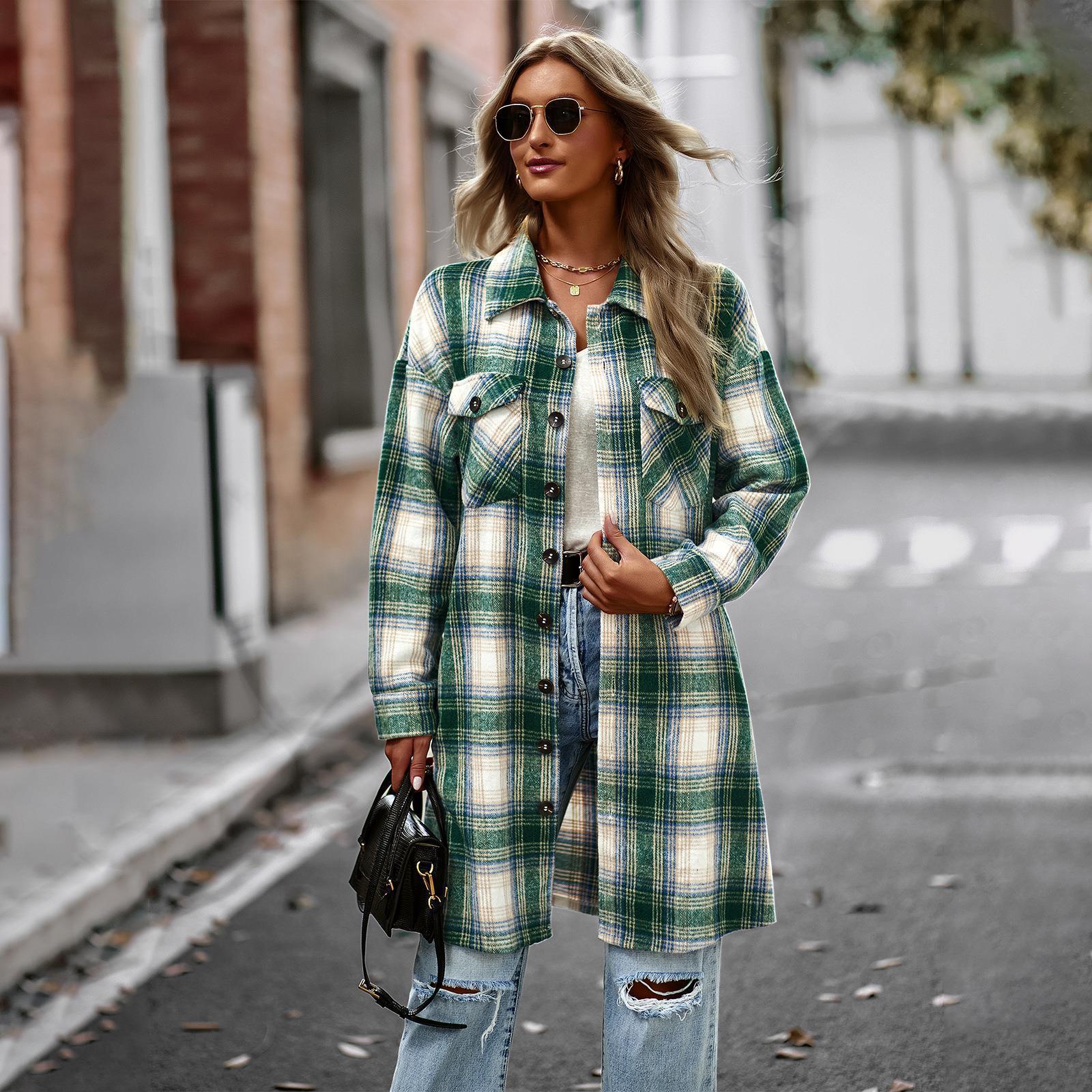 Temperament Leisure Long Plaid Tup Cardigan Coat - Nioor