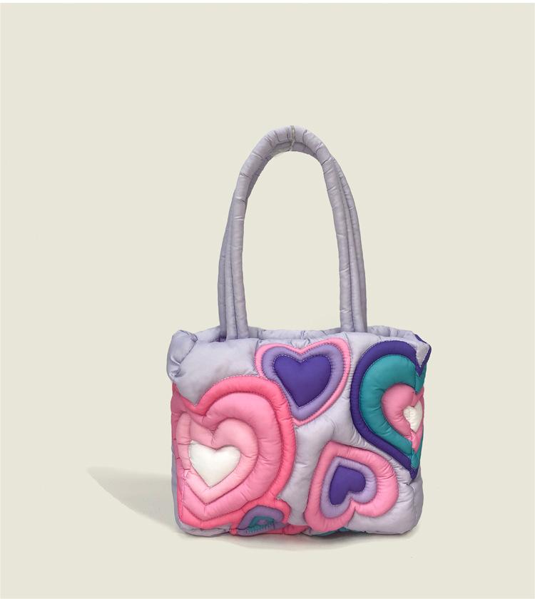 Down For Women Large Capacity Large Bag Heart Printing Fluffy