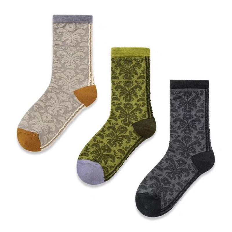 Printed Roll Grass Pattern Mid-calf Socks - Nioor