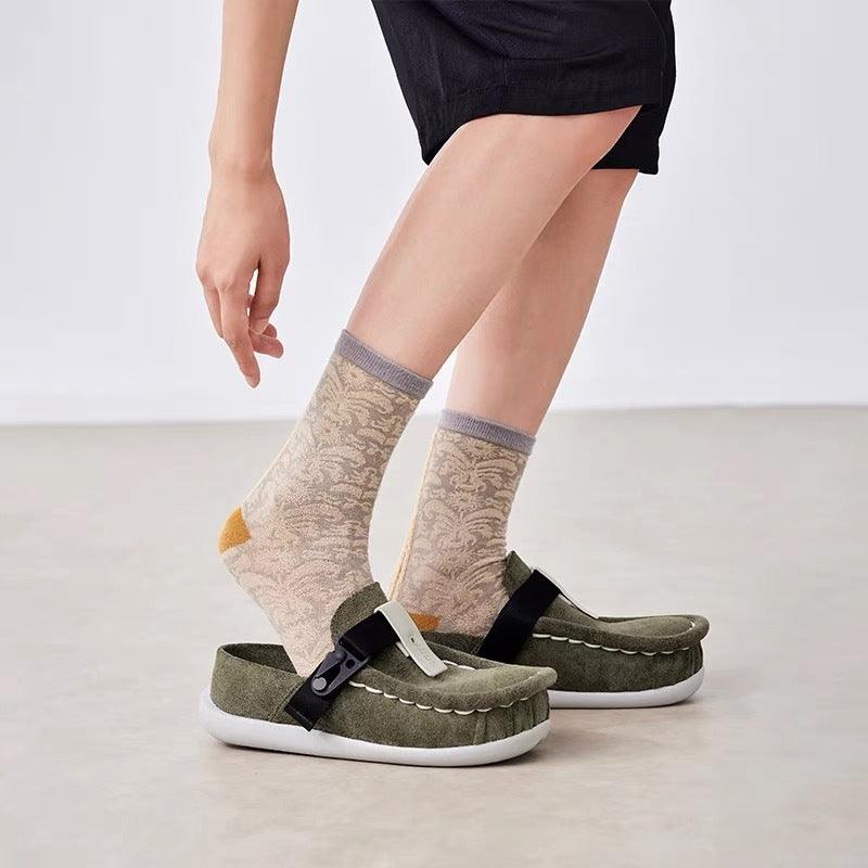 Printed Roll Grass Pattern Mid-calf Socks - Nioor