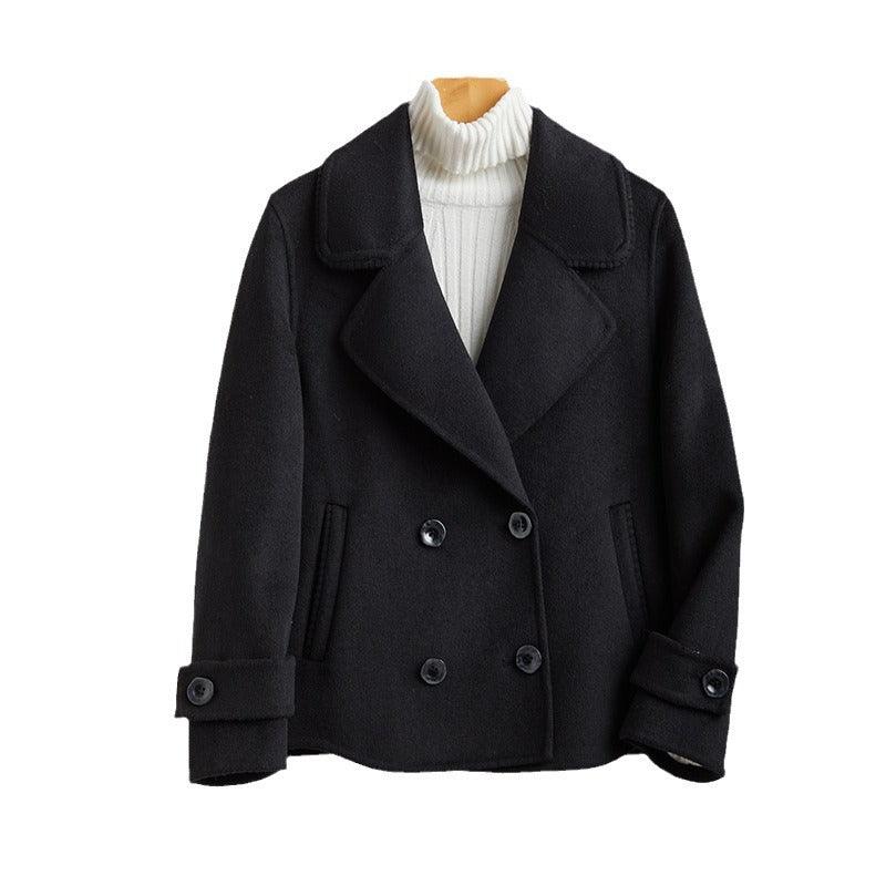 Suit Collar Double Breasted Woolen Coat For Women - Nioor