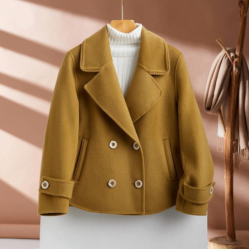 Suit Collar Double Breasted Woolen Coat For Women - Nioor