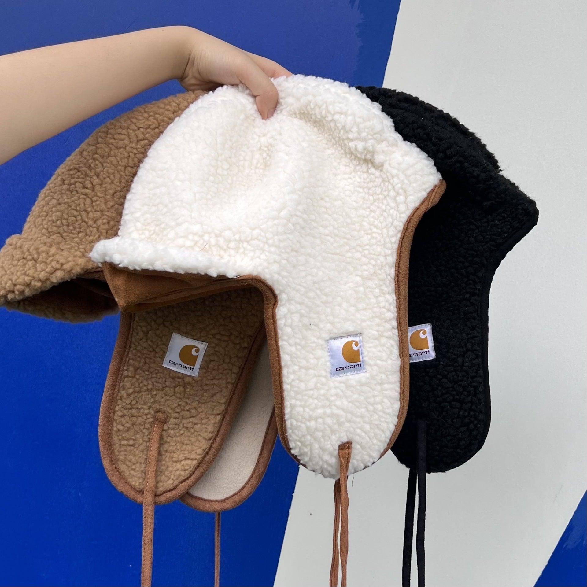 Solid Color Lamb Wool Flying Hat - Nioor