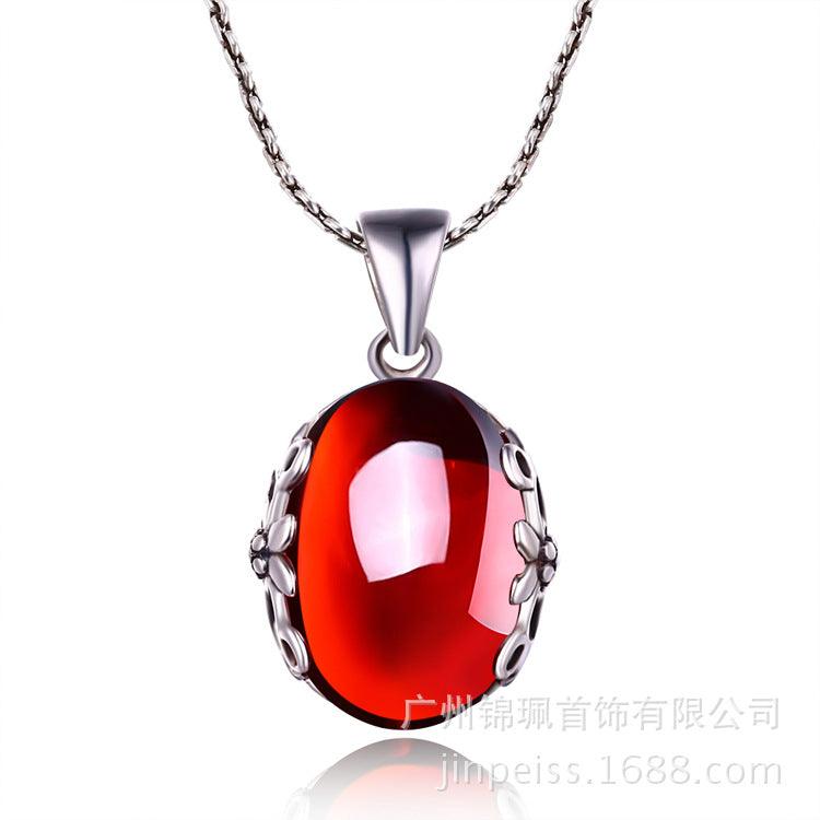 S925 sterling silver jewelry set retro gorgeous red zircon bridal jewelry, high-end fashion silver wholesale - Nioor