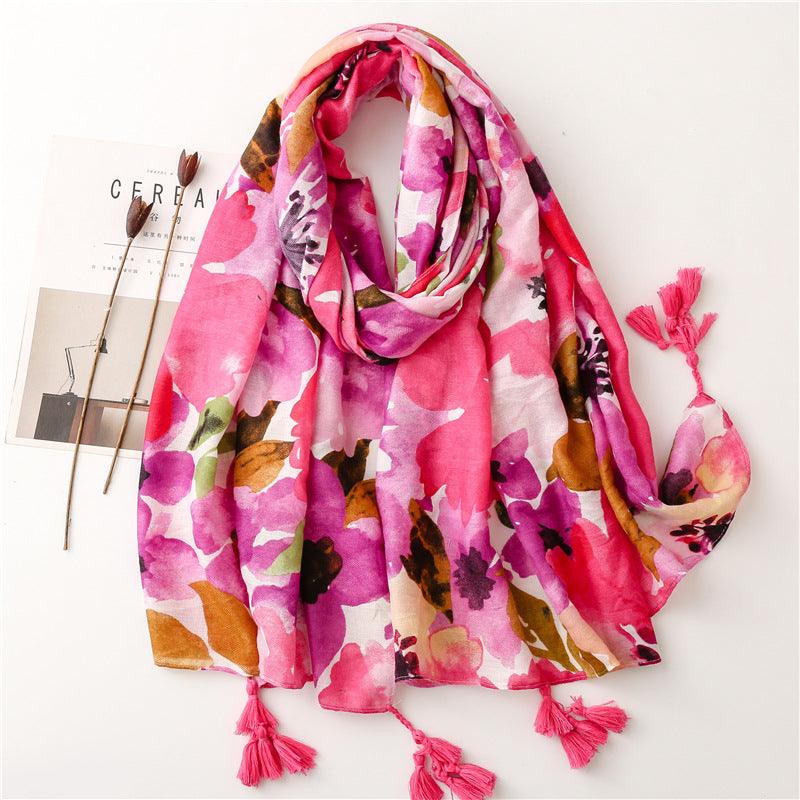 New Blooming Color Cotton And Linen Feel Scarf Soft Shawl - Nioor