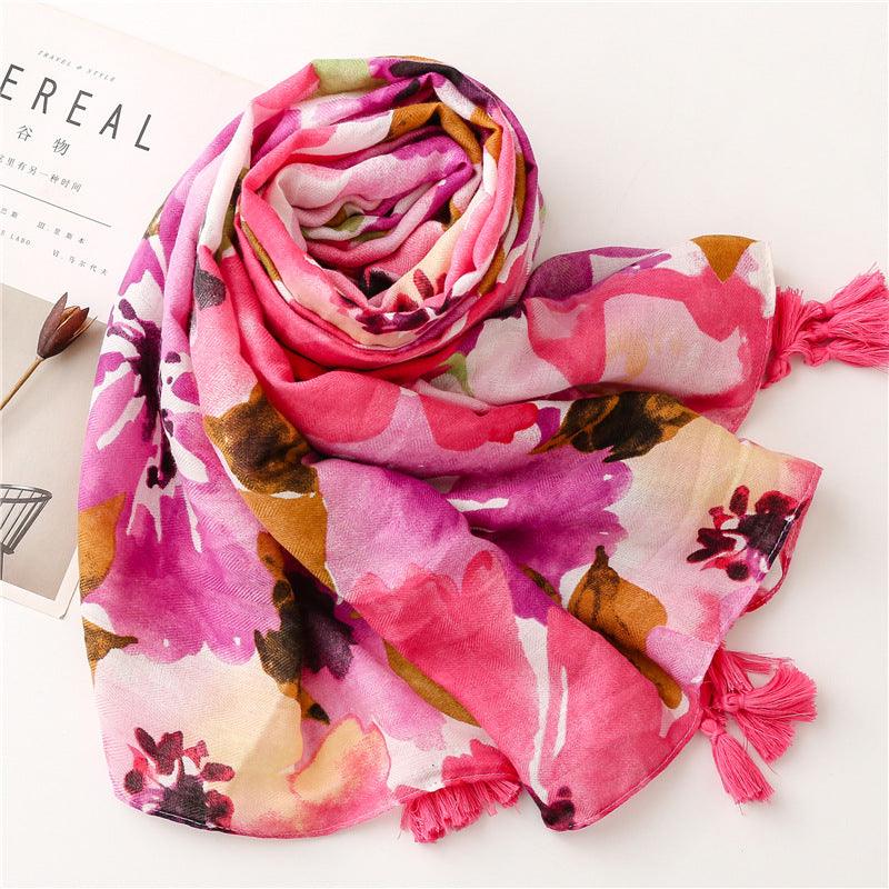 New Blooming Color Cotton And Linen Feel Scarf Soft Shawl - Nioor