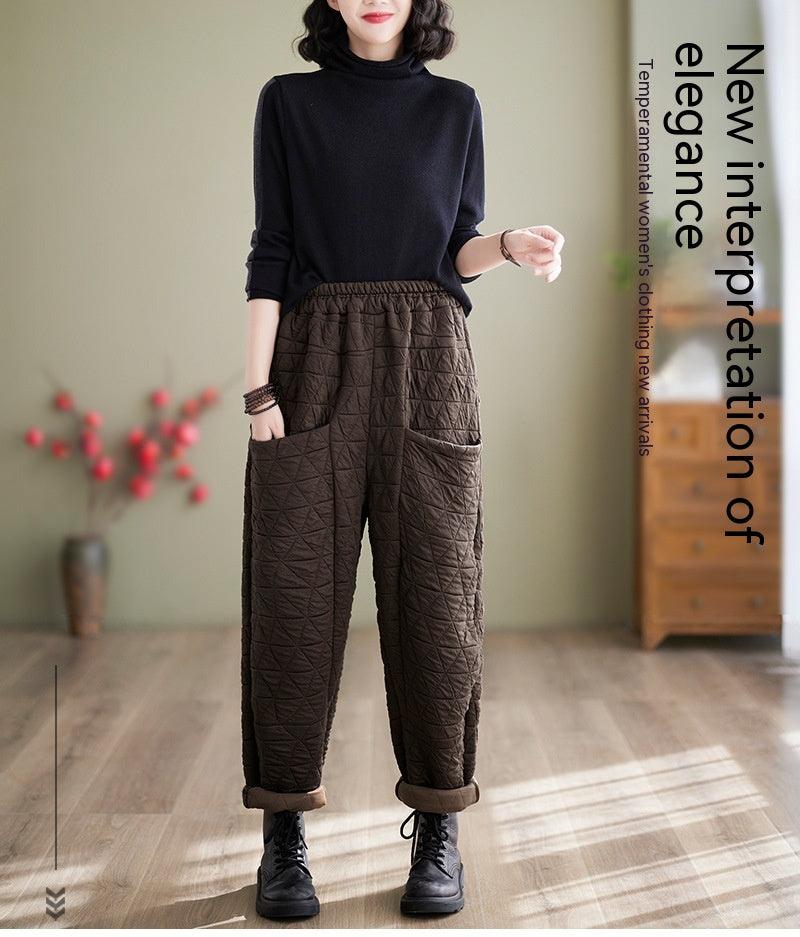 Autumn And Winter Loose Plus Size Quilted Retro Casual Thickening Harem Pants - Nioor