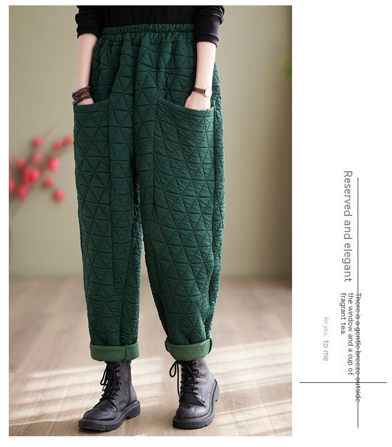 Autumn And Winter Loose Plus Size Quilted Retro Casual Thickening Harem Pants - Nioor