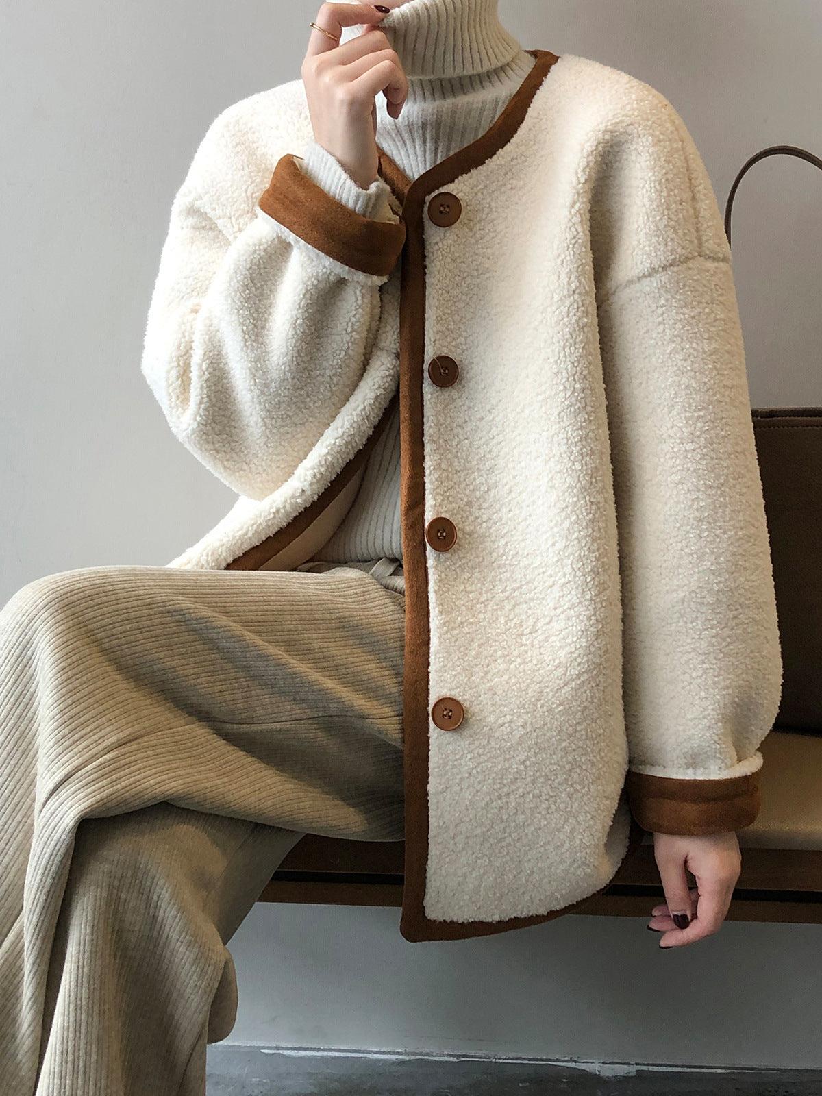 Lamb Wool Coat Korean Style Fleece Fur Integrated Loose Top - Nioor