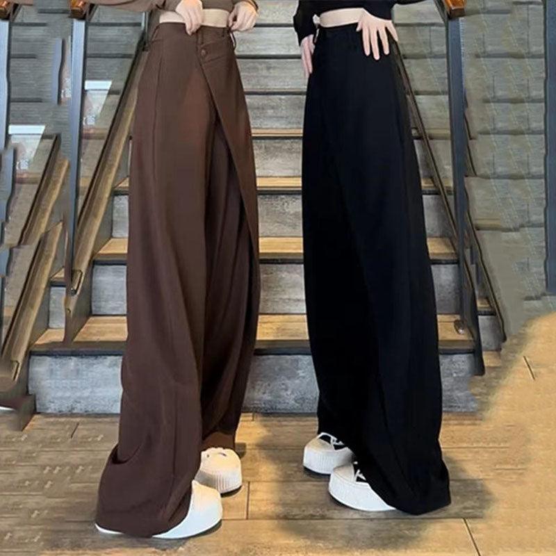 Fashion Irregular Stitching Straight-leg Trousers Women's Fried Street Pleated Suit Pants - Nioor