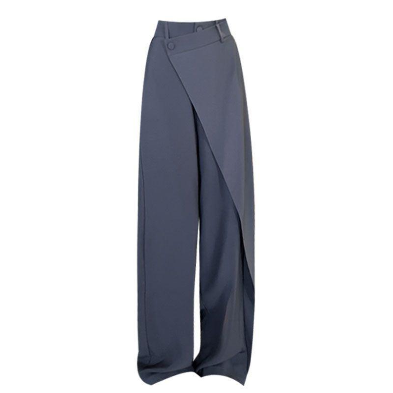 Fashion Irregular Stitching Straight-leg Trousers Women's Fried Street Pleated Suit Pants - Nioor