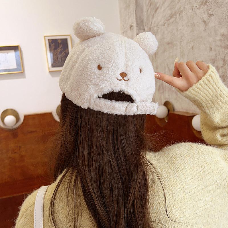 Little Bear Niche Cute Cartoon Autumn And Winter Lamb Fur Peaked Cap - Nioor