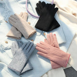 Women's Winter Fleece Lined Padded Warm Keeping Finger Outdoor Gloves - Nioor