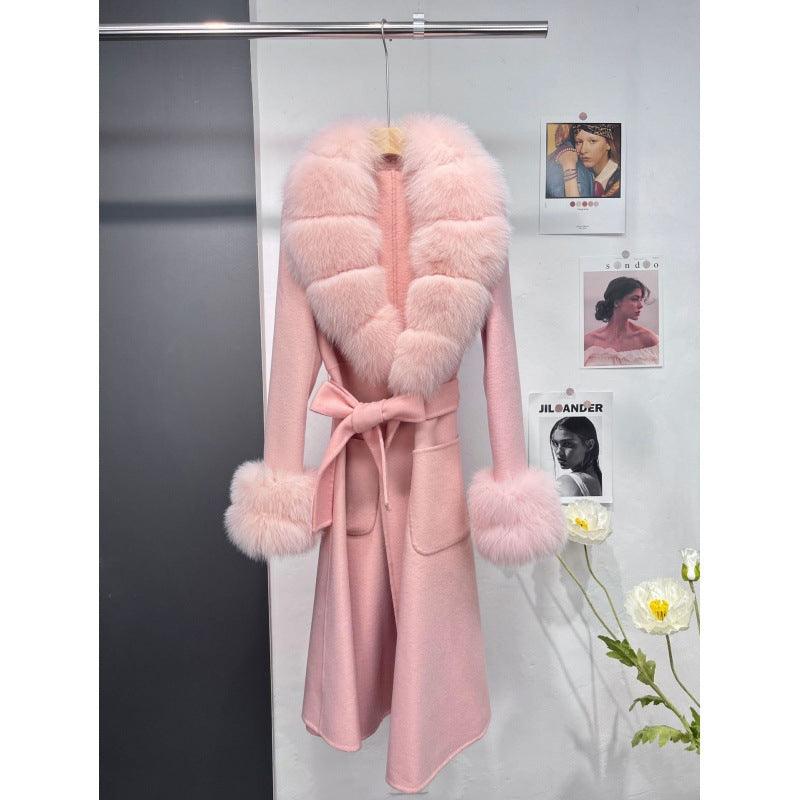 Women's Fur Collar Reversible Woolen Coat Long - Nioor