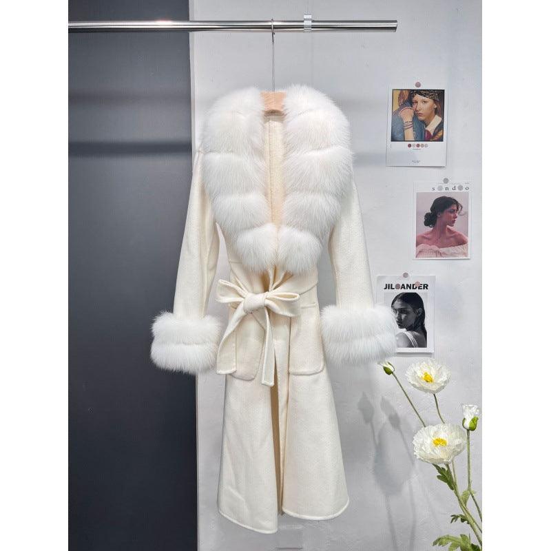 Women's Fur Collar Reversible Woolen Coat Long - Nioor