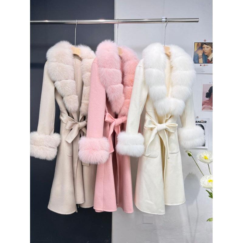 Women's Fur Collar Reversible Woolen Coat Long - Nioor